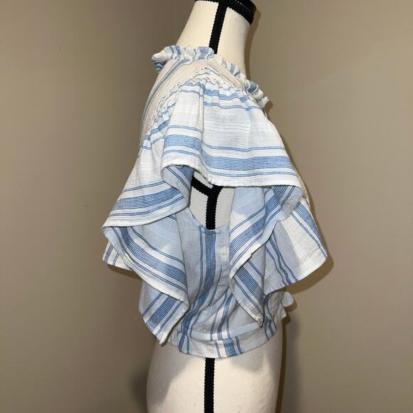 LoveShackFancy Nora Handkerchief Crop Top Blue Stripes Flutter Sleeve Size M - Picture 6 of 12